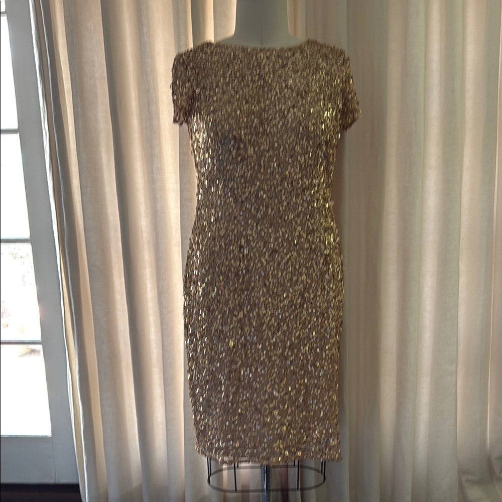 Adrianna Papell Gold Sequin Sheath Mini Dress